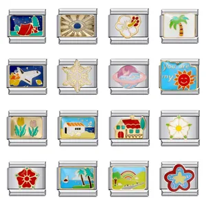 Italian modular charm link for DIY bracelet stainless steel enamel charm fashion jewelry accessory for personalized bracelet making