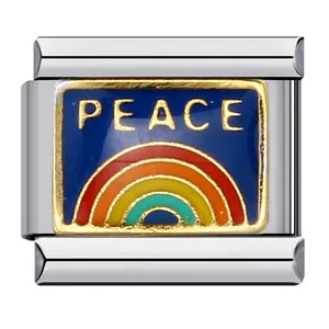 Charm per bracciale modulare italiano in acciaio al titanio con design arcobaleno pace