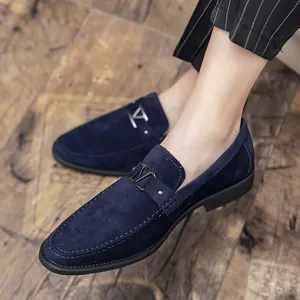 Men Suede Leather Loafers Pointed Toe Metal Buckle Slip-on Shoes Business Casual Office Formal Loafers For Comfortable Daily Wear