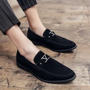 Men's elegant black suede pointed toe slip-on loafers for business casual office style