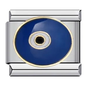 Maglia charm modulare italiana con design malocchio blu in smalto e acciaio inossidabile