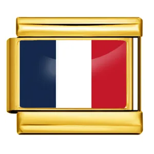 Gold-plated Italian modular charm link featuring a classic French flag resin inlay