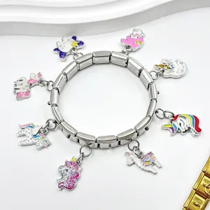 Pulsera de charms italiana con unicornios coloridos y colgantes de personajes animados