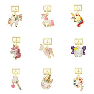 Lindo Dije de Eslabón Modular Italiano Aleación Esmalte Unicornio Animal Colgante DIY Pulsera Costura Reloj Banda Eslabón Joyería