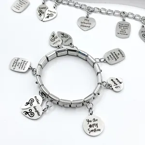 Engraved stainless steel Italian charm bracelet with various DIY dangling pendants