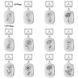 Zwölf Monate Blume Edelstahl Italienisch modular Charms für DIY Armbänder