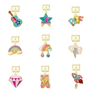 Italienisches Charm-Armband Modular Link DIY Gitarre Herz Stern Wolken Emaille Strass Stretch Armband Schmuck Für Damen Mädchen