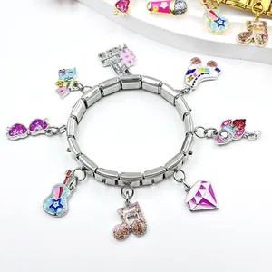Handgefertigtes italienisches modulares Bettelarmband aus Edelstahl mit Emaille-Anhängern