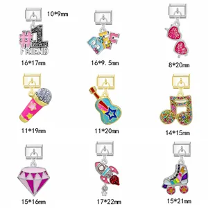 Dimensions détaillées de divers breloques en émail coloré pour bracelets italiens DIY