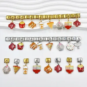 Italiaanse modulaire bedelarmbanden met kleurrijke snack- en dessert-cartoonhangers
