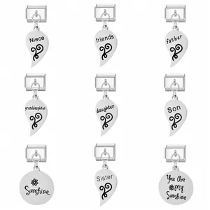 Assorted stainless steel Italian charm links with engraved family and friendship titles