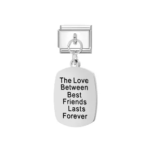 Minimalist stainless steel Italian modular charm link with engraved Best Friends quote