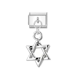 Colgante de estrella de David plateado en eslabón charm italiano para pulsera DIY