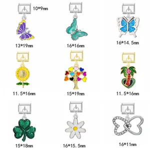 Detail view of various Italian DIY modular charms with specific size dimensions and shapes