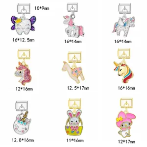 Surtido de dijes modulares de esmalte con lindos unicornios y conejos para pulseras