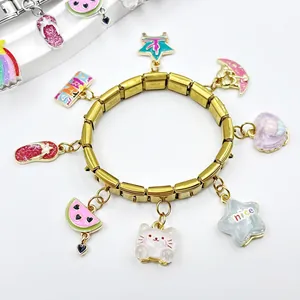 Pulsera de dijes modulares italianos dorados con colgantes de esmalte de colores