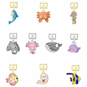Dreamy Marine Animal Italian Charm DIY Modular Bracelet Pendant Alloy Stainless Steel Enamel Glitter Sea Creatures Jewelry Accessories