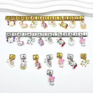 Pulsera modular italiana con dijes de unicornio y conejo para joyería de bricolaje