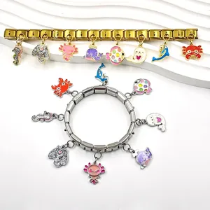Dreamy ocean animal themed DIY Italian charm bracelet with colorful enamel pendants