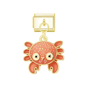 Cute orange crab pendant charm for Italian modular bracelet in gold finish
