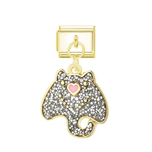 Charm modulaire italien doré avec pendentif animal marin scintillant et petit cœur