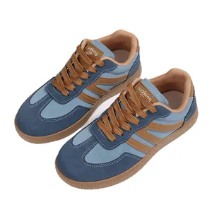 Retro women's color-block GAT sneakers in blue and brown with flat rubber soles