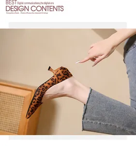 Detailed side view of leopard print suede kitten heel pumps