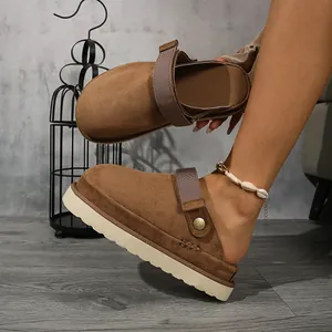 Sabots chic à plateforme en daim marron pour femmes avec semelles épaisses et bride