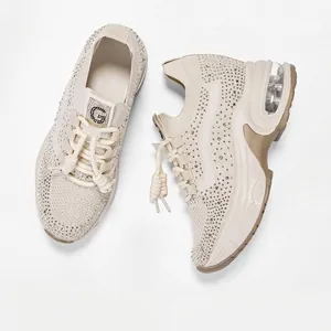 Baskets à Plateforme pour Femmes Respirantes Flyknit Strass Chaussures Décontractées Coussin d'Air Mode Chaussure