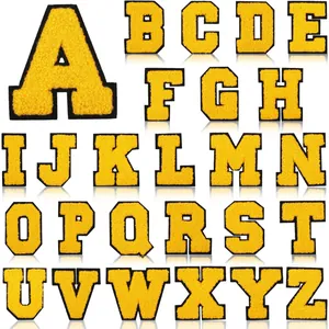 Complete set of yellow chenille embroidered A-Z letter patches for DIY projects