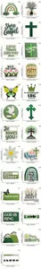 Detailed view of green inspirational embroidered patches with dimensions and weight.