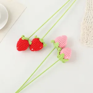 Nahaufnahme von handgemachten Häkelerdbeeren mit weicher Stricktextur für Geschenke