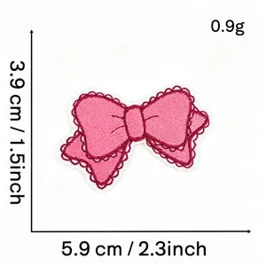 Detailed dimensions of pink embroidered bow patch for DIY clothing accessories