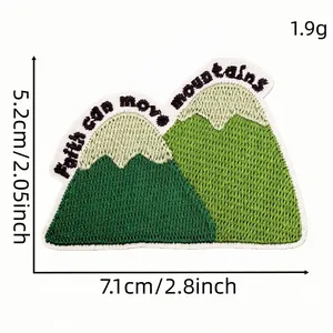 Inspirational green mountain iron-on embroidered patch, Faith can move mountains