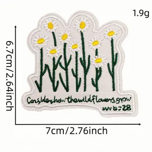Daisy wildflower embroidery patch with inspirational quote for clothes repair