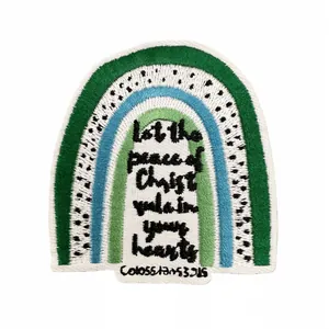 Rainbow embroidered patch featuring Colossians 3:15 inspirational scripture verse