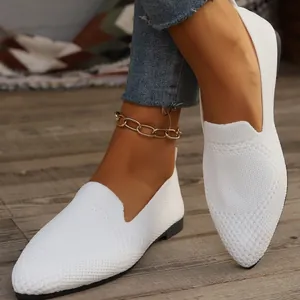 Chaussures Plates pour Femmes à Bout Pointu en Tissu Tissé Volant Respirantes À Enfiler Mocassini Décontractés Grande Taille Chaussures de Travail Confortables