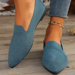 Mocassins plats pointus en maille tissée pour femmes, chaussures légères et confortables