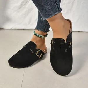 Damen Birkenstock Stil Clogs Geschlossene Mules Flache Slipper Dicke Sohle Kork Sandalen Casual Komfort PU Leder Metallschnalle