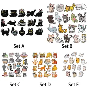 Detailed selection of various cartoon cat embroidery iron-on patches in five sets.