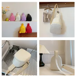Vues détaillées de sacs de poitrine légers en nylon pour enfants en diverses couleurs.