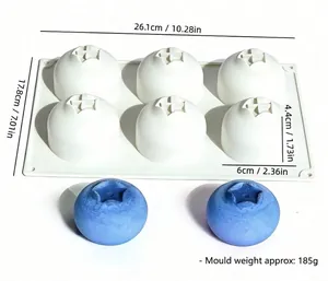 Gedetailleerde afmetingen en gewicht van de 6-vaks blauwe bessen siliconen moussevorm