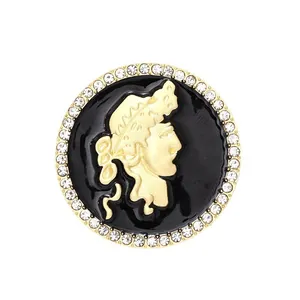 Goldenes Porträt-Amulett mit schwarzer Emaille und Strass-Einfassung
