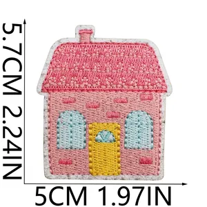 Toppa ricamata casa rosa per decorazione vestiti con misure in cm e pollici