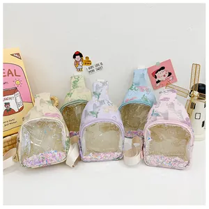 Cinq sacs de poitrine colorés pour enfants avec poche à paillettes transparente vue