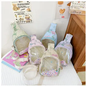 Lot de 5 adorables sacs de poitrine pour enfants avec fenêtres transparentes à paillettes