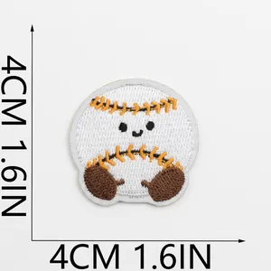 Close-up of a cute cartoon baseball embroidery patch with 4cm measurement indicators