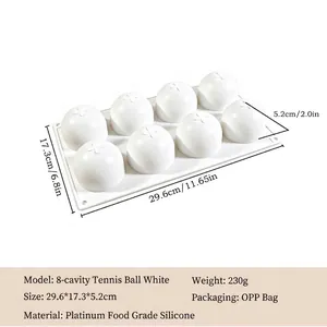 8-gaats tennisbal siliconen vorm voor mousse met afmetingen en productspecificaties