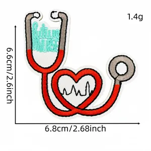 Detailed size diagram for Future Nurse heart stethoscope embroidered patch, 1.4g