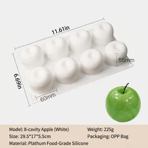 Technische Detailansicht mit Maßen für die 8-fache Apfel-Silikon-Mousse-Kuchenform